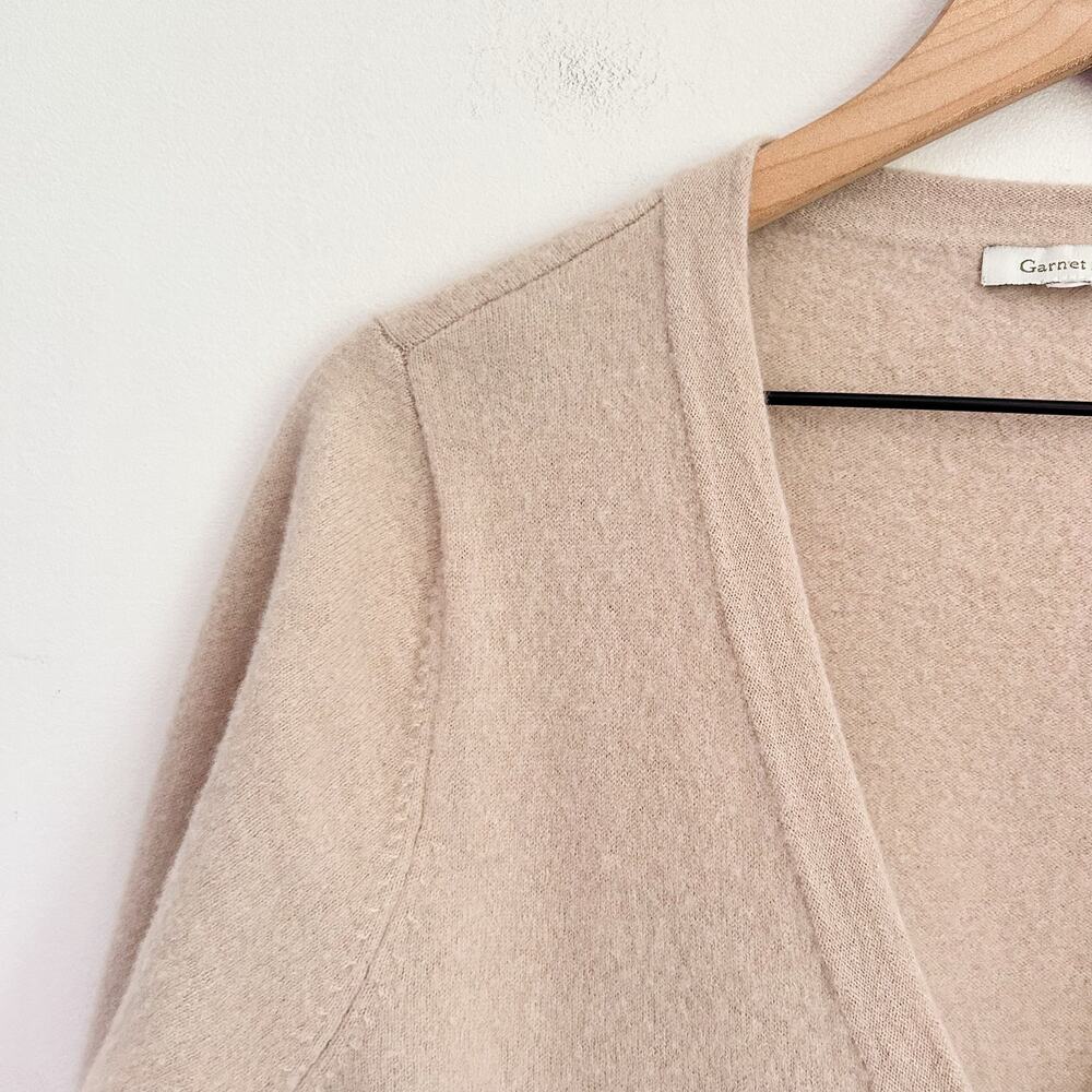 Garnet Hill Wool Ruffle Button Up Long Sleeve Cardigan Sweater Size M Cream - Picture 4 of 7